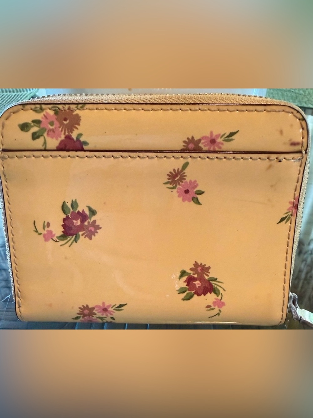 Coach Yellow Floral Patent Leather Zip Wallet - Picture 11 of 11